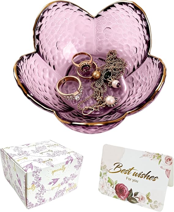 Mini Flower Ring Plate Jewelry Storage Tray Ring Holder for Dressing Table, Bedside Table, Room Bathroom Decoration, Cute Valentine's Day Christmas Birthday Gift for Women (purple 1pc)