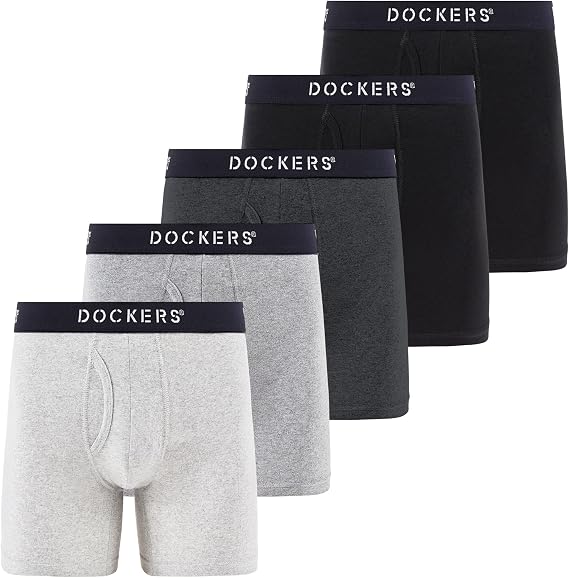 DOCKERS Mens Boxer Briefs for Men, 5 Pack Cotton Stretch Tagless Underwear