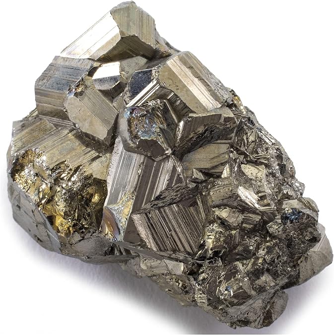 KALIFANO Natural Pyrite Cluster - High Energy Iron Piedra Pirita from Peru with Healing Properties (Information Card) Fools Gold Rock Reiki Crystal Used for Increased Willpower and Manifestation
