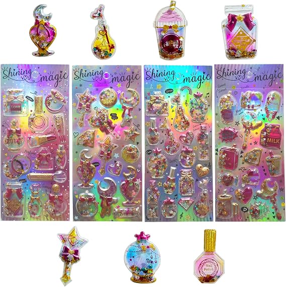 Glitter, Scallop Stickers, 4 Kinds of Cute Stickers with Sequins, Notebook, Album, Calendar, Suitcase, Helmet, Schedule