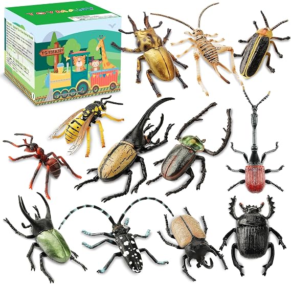 Toymany 12PCS Realistic Insects Figurines Toys - Plastic Bugs Figures Set with Cricket Bee Ant Dung Beetle, Educational Toy Cake Toppers Christmas Birthday Gift for Toddlers Kids