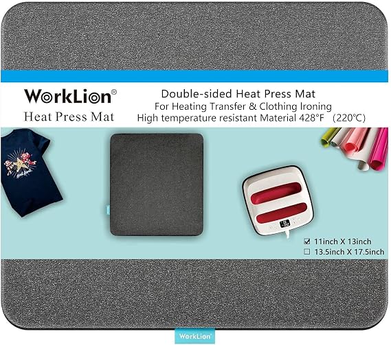 WORKLION Heat Press Mat 11"x13": Double-Sided Heat-Resistant Materials Protective Resistant Mat Compatible with Cricut Easypress/Easypress 2 & HTV Craft Vinyl Ironing Insulation Transfer Projects