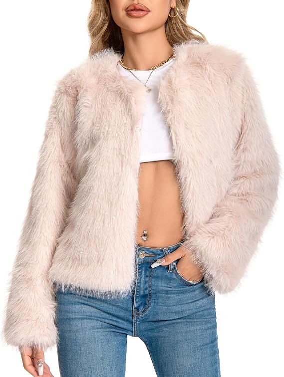 Fur Coats For Women, 2025 Plus Size Faux Fuzzy Jacket Fluffy Long Sleeve Winter Coat with Pockets.