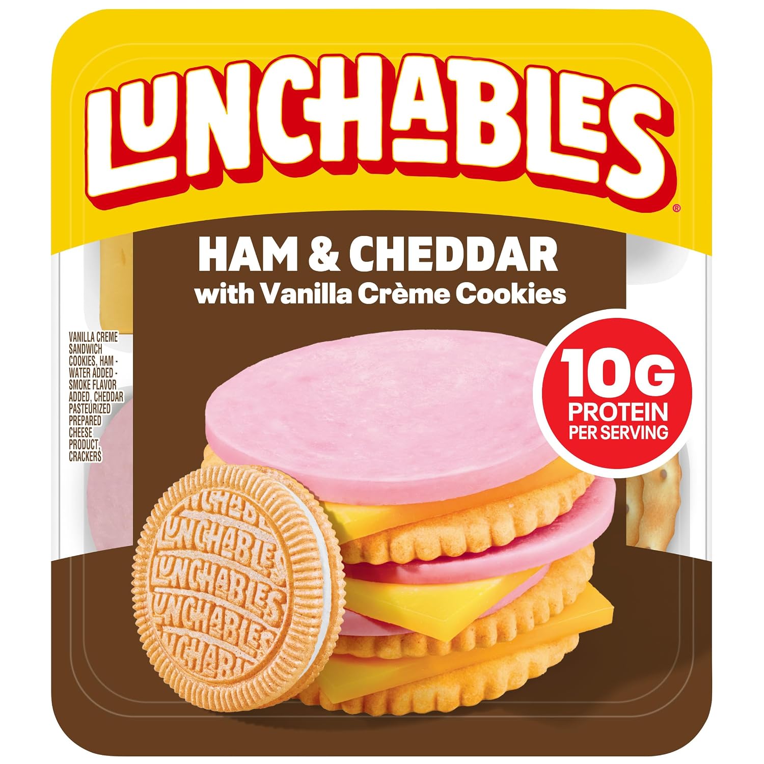 Lunchables Ham and Cheddar Cracker Stackers with Vanilla Creme Cookies, 3.5 oz Tray