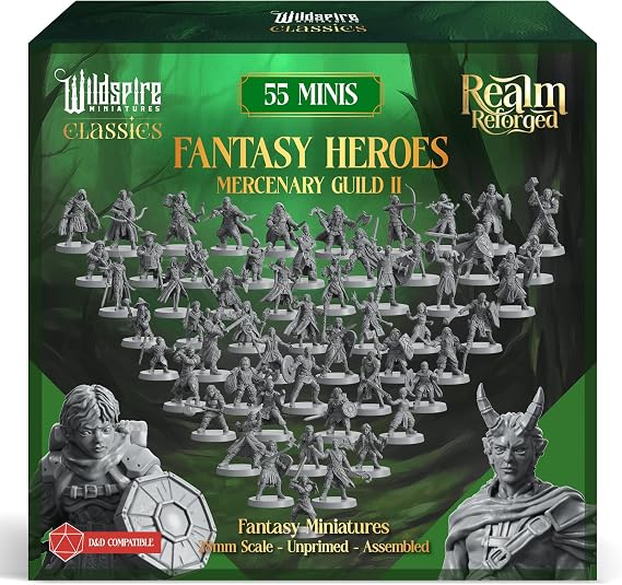 Wildspire Mercenary Guild II - Essential Heroes - 55 Heroes Player Characters & NPCs for DND 28mm D&D Miniatures Pathfinder Daggerheart Realm Reforged