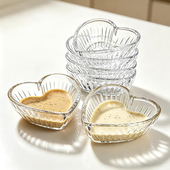KANPURA 6 Pack Mini Glass Bowls, 2 oz Dipping Bowls, Heart Small Prep Bowl