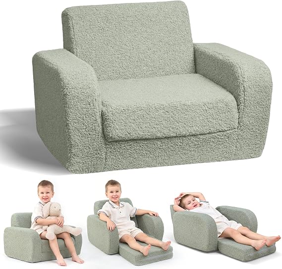 KidBloom 3-in-1 Toddler Couch, Toddler Chairs Comfy 2-3 Years Old, Green