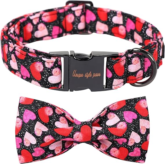 Unique Style Paws Valentine's Dog Collar with Bow Colorful Heart Love Dog Collars for Small Medium Large Dog New