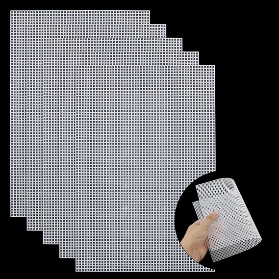 5 Pieces Plastic Mesh Canvas Sheets for Embroidery Crafting, Plastic Needlepoint Canvas, Fursuit Eye Mesh for Crafts DIY, Knit Crochet Projects?Cross-Stitch, Bag Making(White)