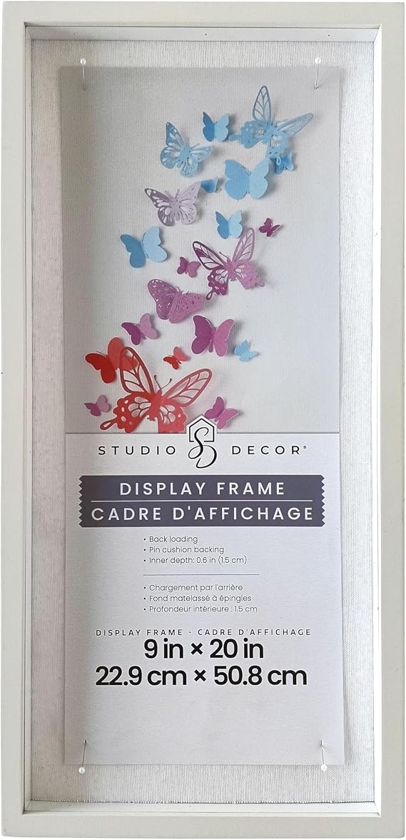 Studio Decor 9" x 20" Flat White Display Picture Frame - Includes Pre-attached Hanging Hardware, Horizontal or Vertical Display - 1 Pack