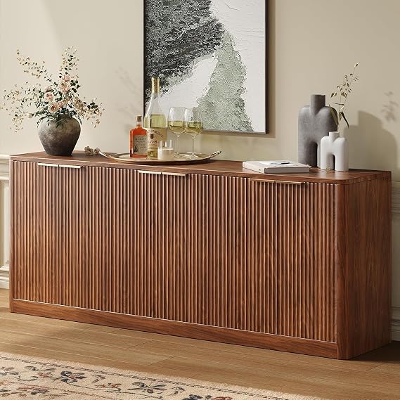 Evermagin 67" Fluted Walnut Buffet Cabinet with Storage