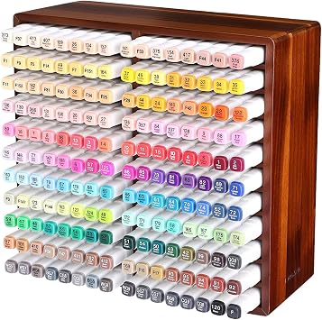 walowalo Acacia Wood Marker Organizer with 22 Compartments Holds 176 Markers, Alcohol Marker Storage Desk Organizer Pen Holder for Office Home Classroom Artists Kids Birthday Gift
