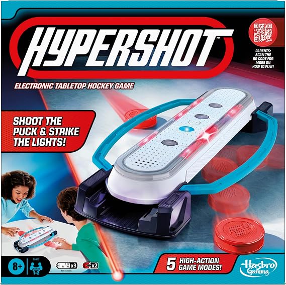Hasbro Gaming Hypershot Electronic Table Hockey Game, 5 Games in 1, Music, Lights & Sounds 8+ 1 to 2 Players Board Games for Kids