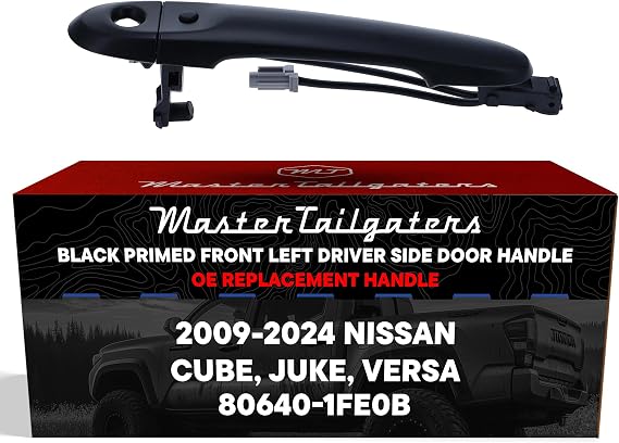Master Tailgaters Exterior Door Handle Black Primed Replacement for Nissan Cube (09-14), Juke (11-17), Versa (14-24) OE Part # 80640-1FE0B | Front Left Driver Side w/Keyhole Cover