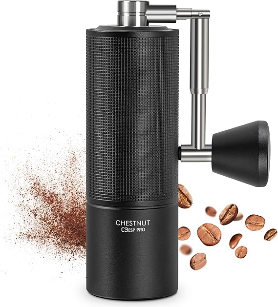 TIMEMORE Manual Coffee Grinder Chestnut C3 ESP Pro, All-Metal Coffee Grinder, Folding Handle, Stainless Steel S2C Conical Burr, Adjustable Grind Setting -Black
