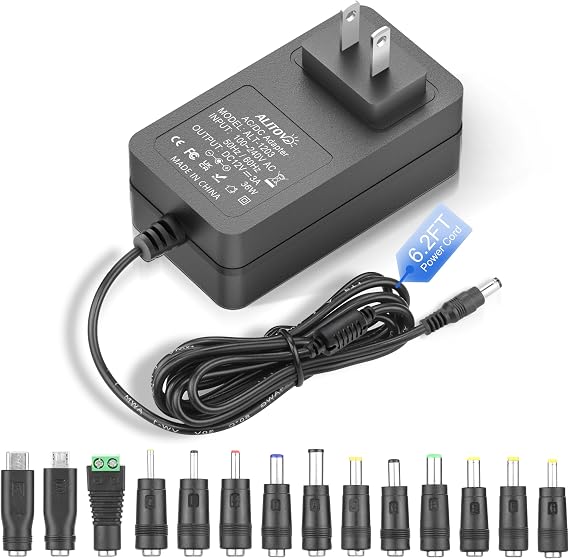 ALITOVE 12 Volt Power Supply 3A 36W Universal AC Adapter 100-240V 50-60hz to DC 12V Power Cord 3Amp 2.5A 2A 6.5ft with 14 Tips for LED Strip Light CCTV Security Camera PC Monitor DVD Player and More