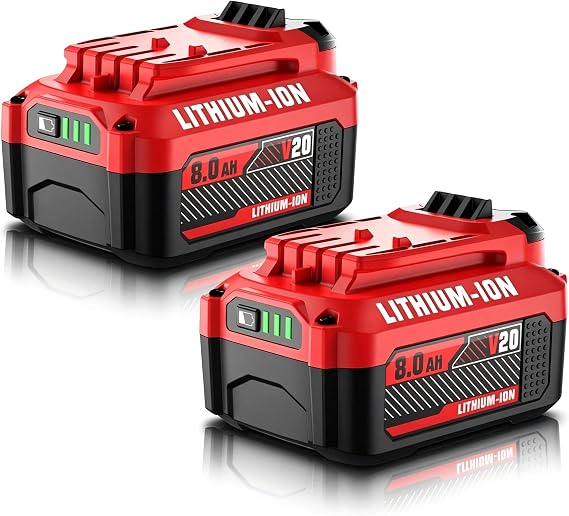 POWTREE 2Pack 8.0AH Replacement for Craftsman 20V Battery Compatible with Craftsman V20 Battery Lithium CMCB205 CMCB204 CMCB201 CMCB202 CMCB206 CMCD700C1 CMCS500B 20 Volt Power Tools