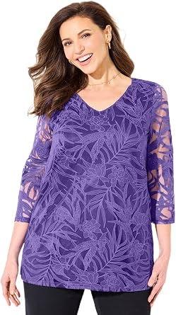 Catherines Women's Plus Size Jacquard Burnout Top