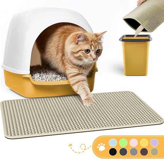 Powools Cat Litter Mat, 23.2 x 14.6 in, Waterproof, Non-Slip, Beige