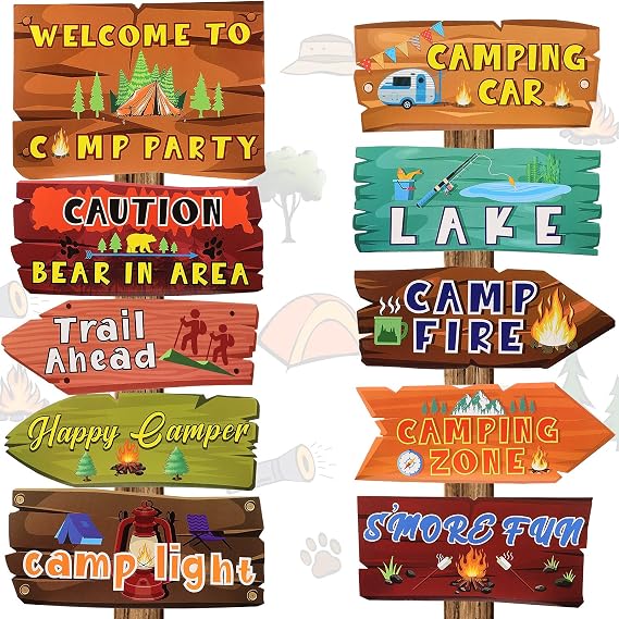 20 Pack Camping Themed Party Decorations Camping Party Directional Signs