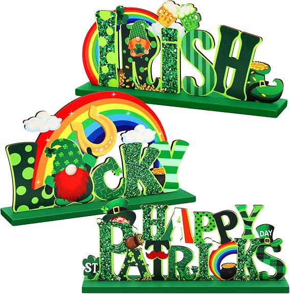 Hommtina 3 Pcs St. Patrick's Day Table Decoration Shamrock Sign Table Centerpiece