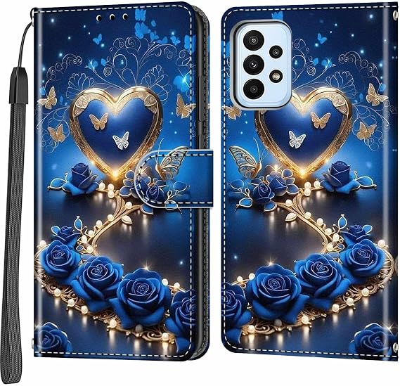 Case Wallet for Samsung Galaxy A23 5G, Blue Flower