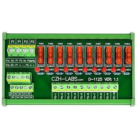 Electronics-Salon DIN Rail Mount 10 Position Power Distribution Fuse Module Board, for AC/DC 5~32V