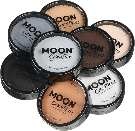Pro Face & Body Paint Cake Pots by Moon Creations - Essentials Colours Set - Professional Water Based Face Paint Makeup for Adults, Kids - 1.26oz