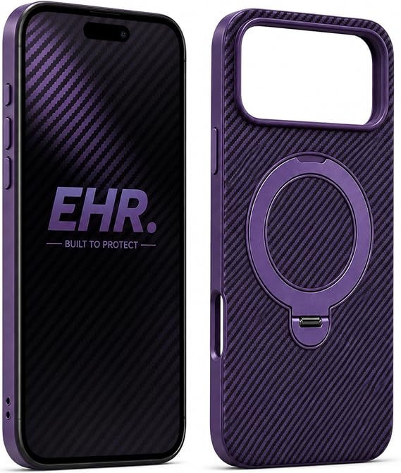 Ehr. iPhone 17 Pro Max/iPhone 18 Pro Max ile Uyumlu Magsafe Wireless Şarj Özellikli Kamera Çıkıntılı Standlı Carbon İçi Kadife Silikon Arka Kapak (Mor, iPhone 17 Pro Max/iPhone 18 Pro Max)