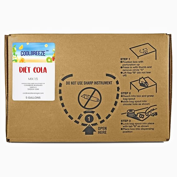 Coolbreeze Beverages Diet Cola 5 Gallon Bag-In-Box BIB - Soda Fountain Syrup Flavor Concentrate