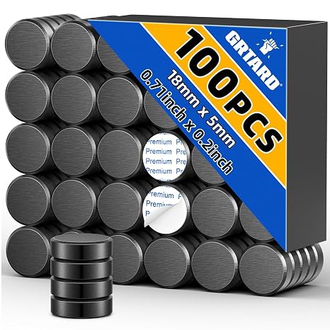 100 Pack Ceramic Magnets for Crafts, Small Round Disc Crafts Magnets with Adhesive Backing, Flat Circle Ferrite Industrial Magnets for Refrigerator, DIY, Crafts, Classroom,Science Projects (18x5mm)