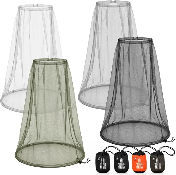 HESTYA 4 Pack Mosquito Head Net Mesh Face Cover Outdoor, 4 Color B