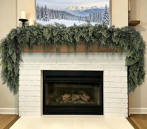 6 Ft 2 Pcs Christmas Garland, Realistic Cedar Garland