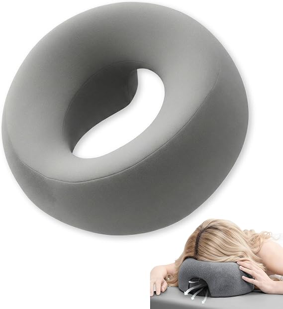 Face Down Pillow with Breathable Fabric for Massage Table, Memory Foam Stomach Sleeping Cushion, Massage Face Cradle Headrest for Spa, Eye Surgery Recovery and Relaxation (Gray)