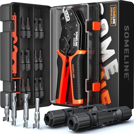 SOMELINE Solar Connector Crimping Tool Kit, 14-10 AWG Crimper for Solar Panel Cable Wire with 6 Pairs Solar Connectors and Spanners, Solar Installation Assembly Tools - Solar Panel Connectors