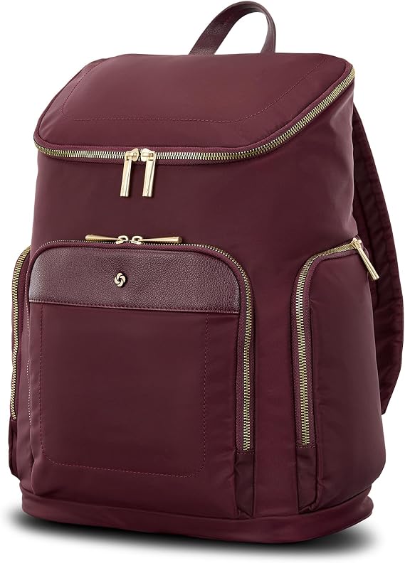 Samsonite Mobile Solutions 2 Deluxe Backpack, Laptop & Tablet Backpack with Padded Compartments, Front Zippered Pocket with Organizer, Water Bottle Pockets, StackItTM Strap, Work & Travel Bag - Merlot