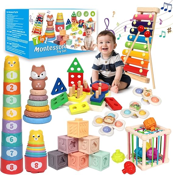 LearnToy Baby Toys 18-36 Months, Montessori 7-in-1 Activity Set