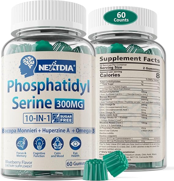 Phosphatidylserine Supplement + Algae Omega 3, Bacopa Monnieri, Huperzine A