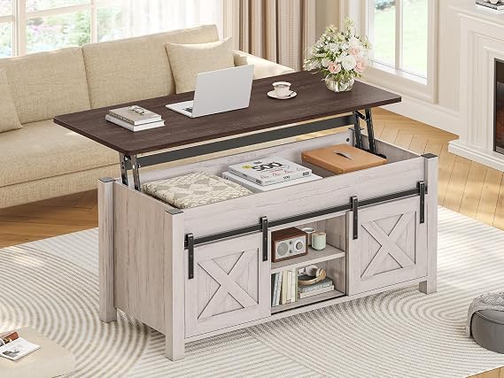 SEDETA Farmhouse Lift Top Coffee Table with Storage for Living Room