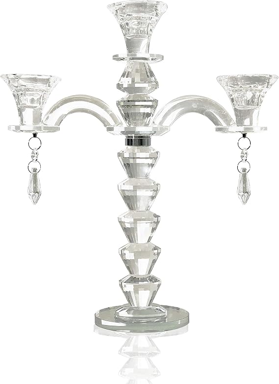 allgala Candle Holder, 3-Arm Crystal Candelabra Taper Candlestick Candle Holder Centerpiece for Home Wedding Event and Party Festival