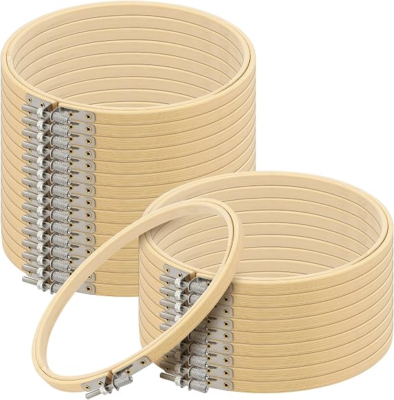 SEHOI 25 Pieces 6 Inch Bamboo Embroidery Hoops, Wooden Round Adjustable Bamboo Circle Cross Stitch Hoop Rings for Art Craft Handy Sewing