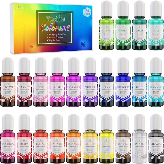 24 Color Epoxy Pigment - Crystal Transparent Dye for DIY Resin Art, Jewelry Making - Concentrated UV Resin Colorant for Paint, Tumbler, Craft - 0.35 oz/10ml Each