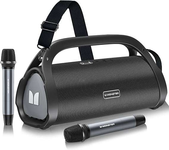 Monster Adventurer Max Bluetooth Speaker with Two Wireless Microphones, IPX7 Waterproof Outdoor Speaker with 100W Powerful Stereo Sound, Portable for Home, Camping, Silver