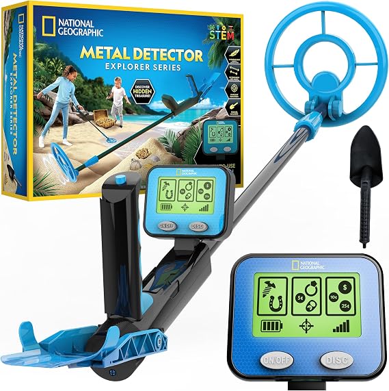 NATIONAL GEOGRAPHIC Metal Detector for Kids & Adults - 7.4" Waterproof Metal Detector Coil, Lightweight Gold Detector with Pinpoint Function & LCD Display, Beach Metal Detector