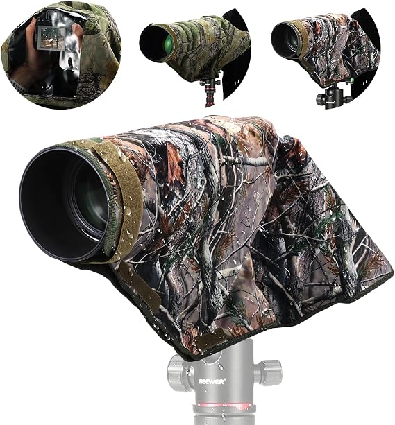 NEEWER PB020 Large Waterproof Rain Cover for Canon Sony Nikon Fujifilm DSLR Camera & Lenses up to 400 mm on Both Sides Camouflage Green Nylon