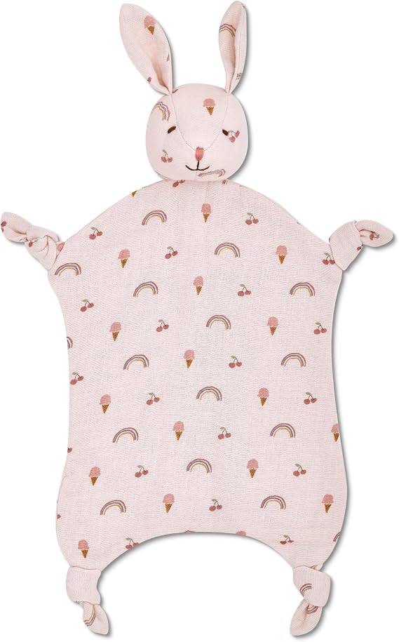 Apple Park Kids Lovey | Non-Toxic, Hypoallergenic, 100% Organic Muslin for 0m+ | Security Blanket (Rainbows & Ice Cream)
