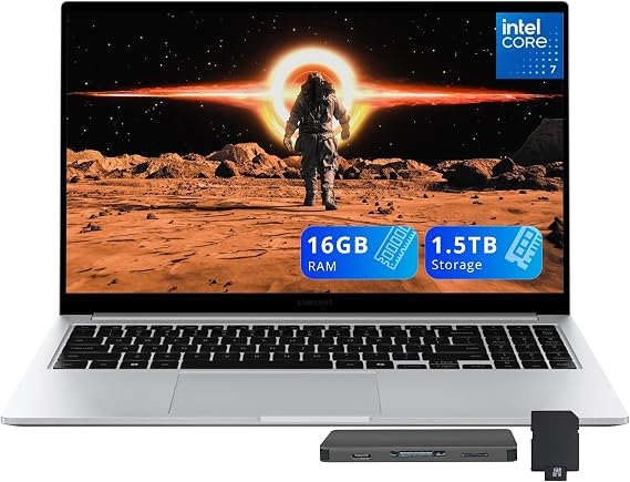 Samsung Galaxy Book4 15.6" FHD Laptop, Intel 7 150U Processor, 16GB LPDDR4X, 1.5TB Storage (512GB SSD+1TB Docking Station Set), Intel Graphics, Backlit Keyboard, Copilot AI, Wi-Fi 6, Win 11, Silver