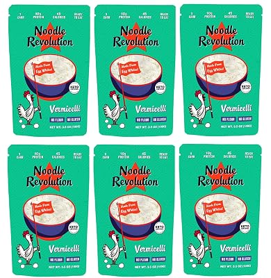 Noodle Revolution - Keto Noodles Just 1G Carbs, Made From Egg Whites, 10G Protein, Taste & Texture Just Like Real Noodles, Ready To Eat, Keto Certified, Certified Paleo Vermicelli, Six