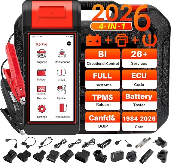 KINGBOLEN K6 Pro OBD2 Scanner, 4-in-1 Full System Bidirectional Diagnostic Tool with Battery Test & TPMS Diagnose&Printer,ECU Code, FCA AutoAuth, CANFD/DoIP, 26+ Reset, 2 Year Free Update