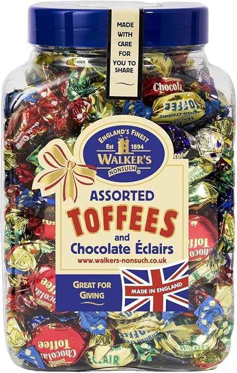 WALKERS NONSUCH Assorted Toffees and Chocolate Eclairs Jars 1.25 kg Traditional Sweets